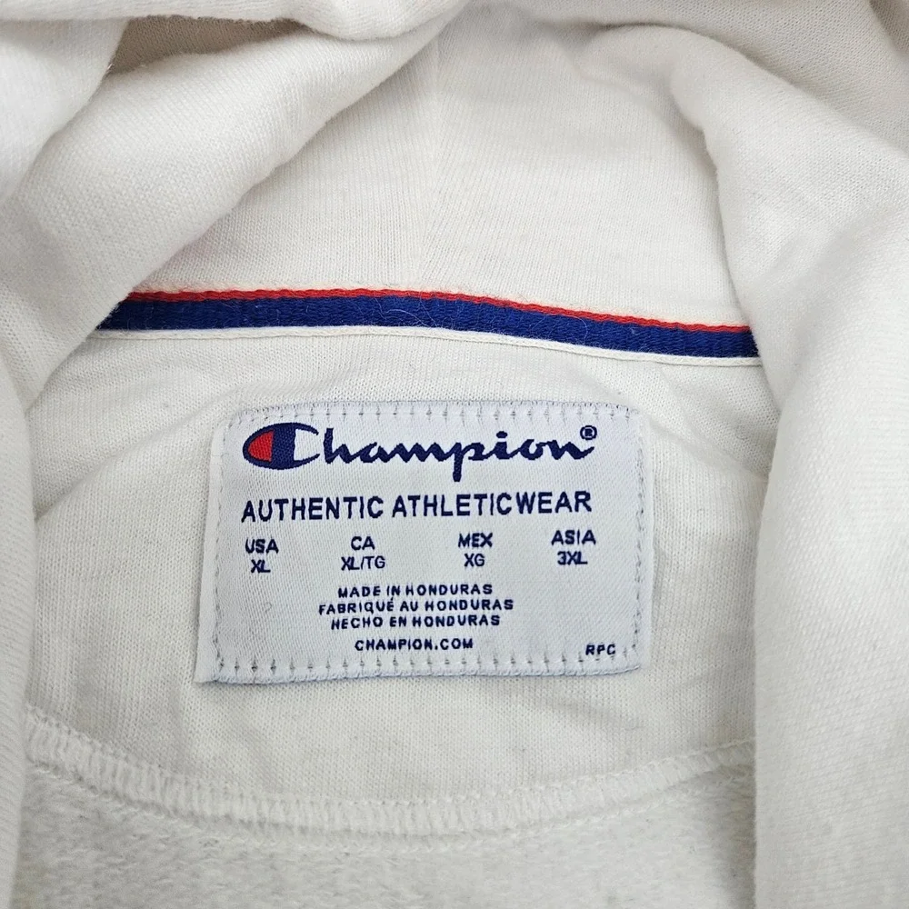 Champion Reverse Weave Hoodie White Speckled Logo‎ Pullover Athleisure Size XL